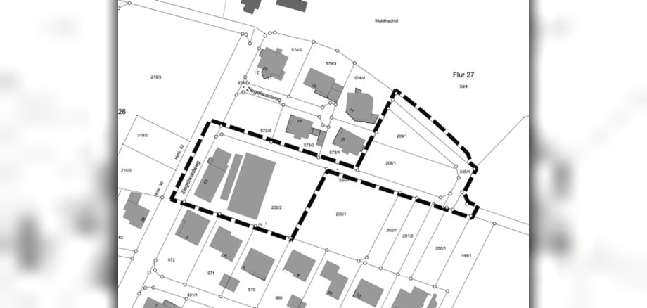 Abbildung: Abgrenzung des Geltungsbereichs des Bebauungsplans “Südlich Waldfriedhof”