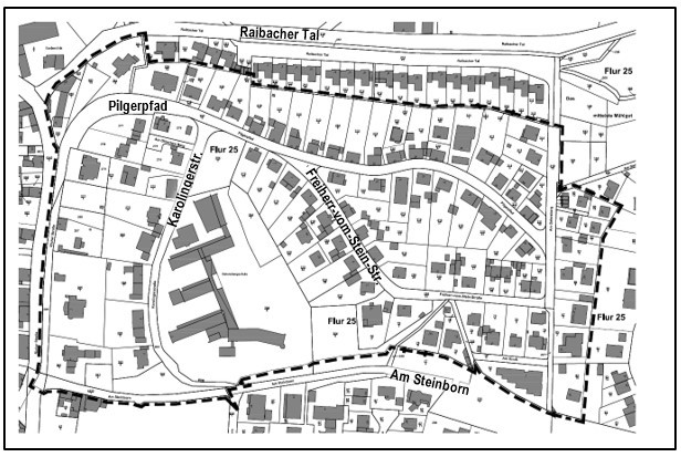 Abbildung       Auszug aus dem amtlichen Liegenschaftskataster mit Eintragung der Grenze des           räumlichen Geltungsbereiches des Bebauungsplanes „Geiersberg, Teil 4“ (strichlierte Umgrenzungslinie), ohne Maßstab