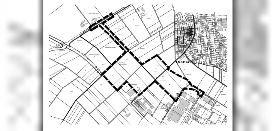 Auszug Kataster mit Geltungsbereich des Bebauungsplanes (unmaßstäblich) Datengrundlage: Amtliches Liegenschaftskatasterinformationssystem (ALKIS) der  Hessischen Verwaltung für Bodenmanagement und Geoinformation