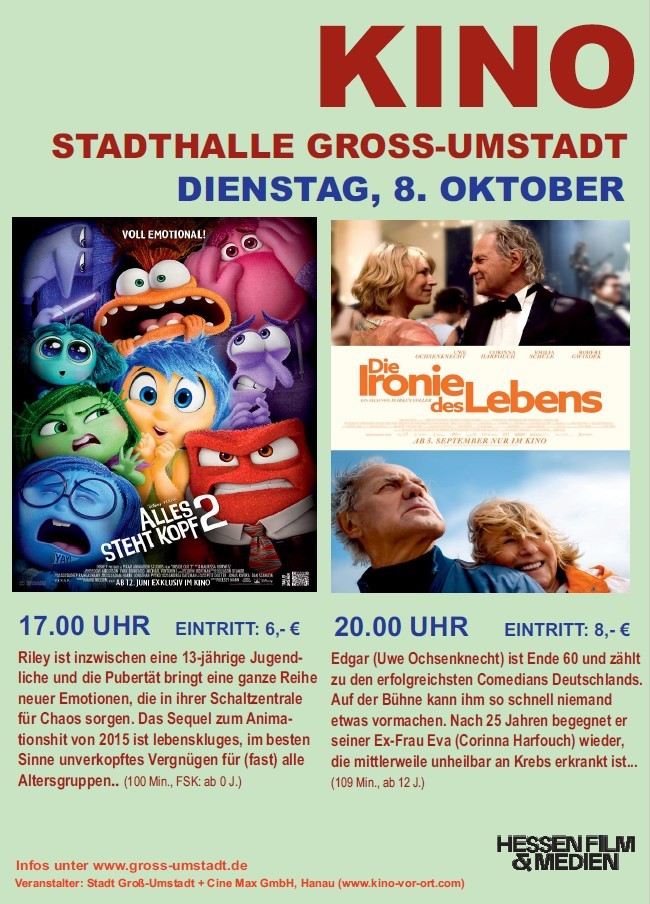 Stadthallenkino Oktober Plakat - Alles steht Kopf und Die Ironie des Lebens