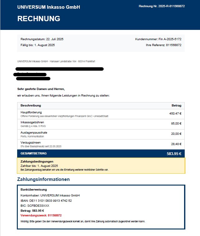 Gefälschtes Mahnschreiben