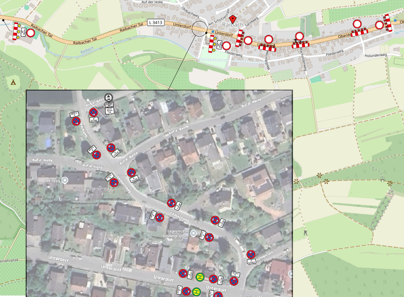 Kartenausschnitt Sperrungen in Raibach