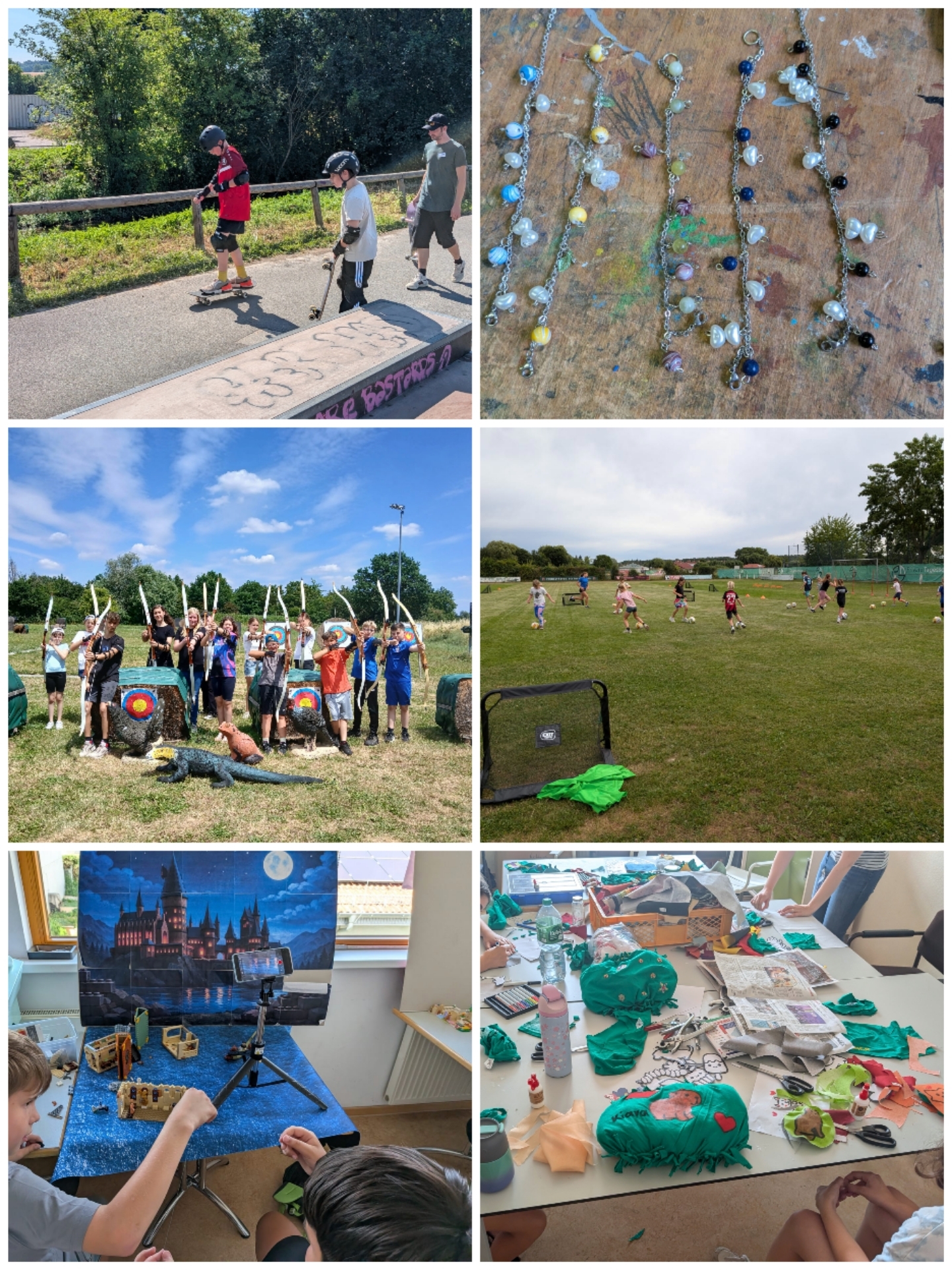 Collage verschiedener Aktivitäten bei den Ferienspielen