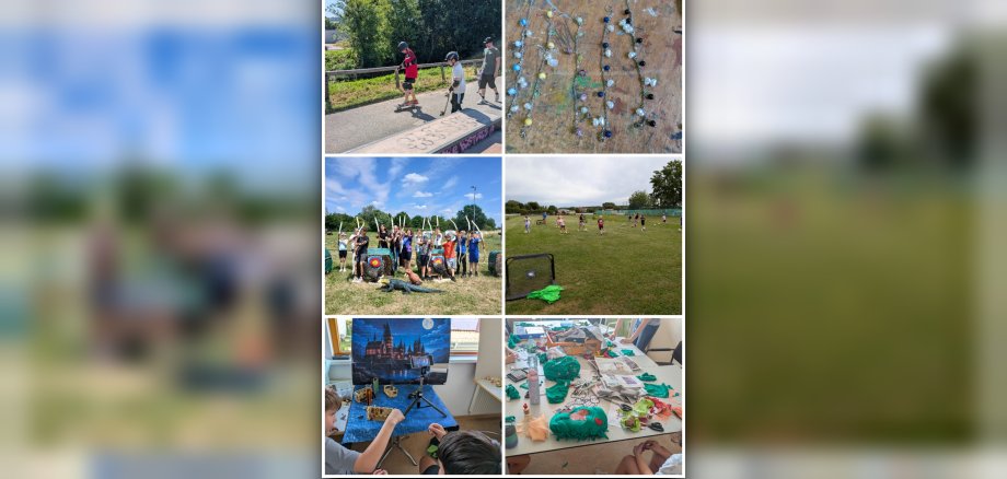 Collage verschiedener Aktivitäten bei den Ferienspielen