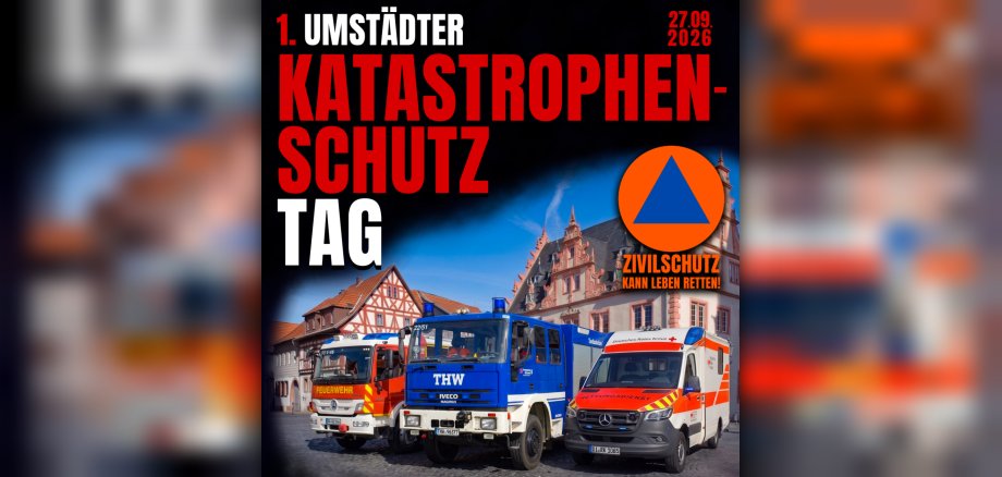 Plakat: Blaulichtorganisationsfahrzeuge vor Rathaus Groß-Umstadt