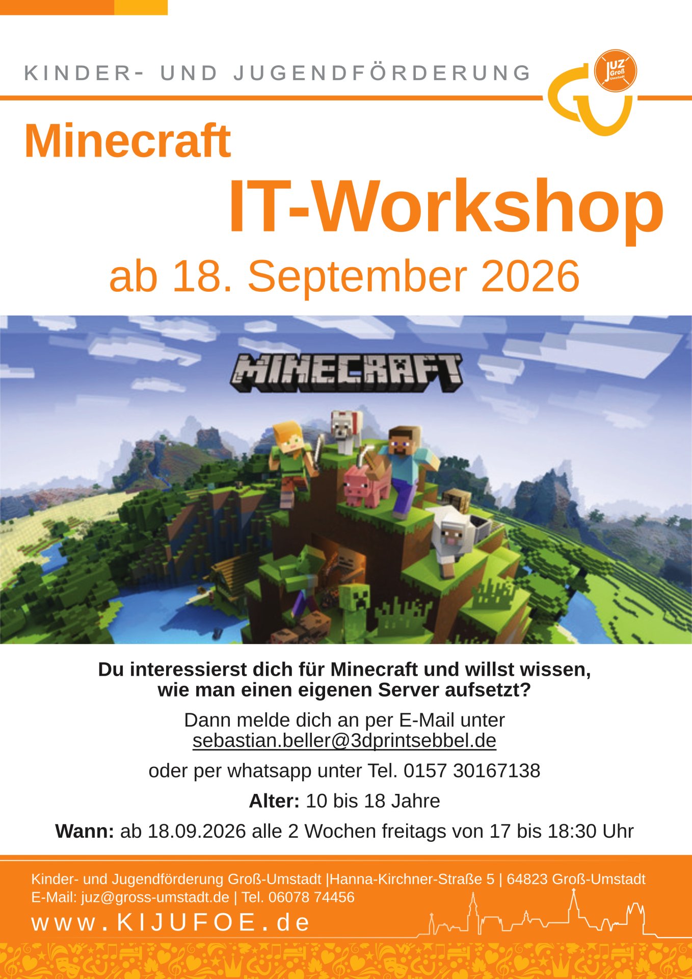 Plakat Minecraft Workshop im Jugendzentrum
