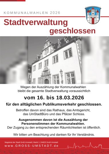 Stadtverwaltung geschlossen vom 16. bis 18.03.2026